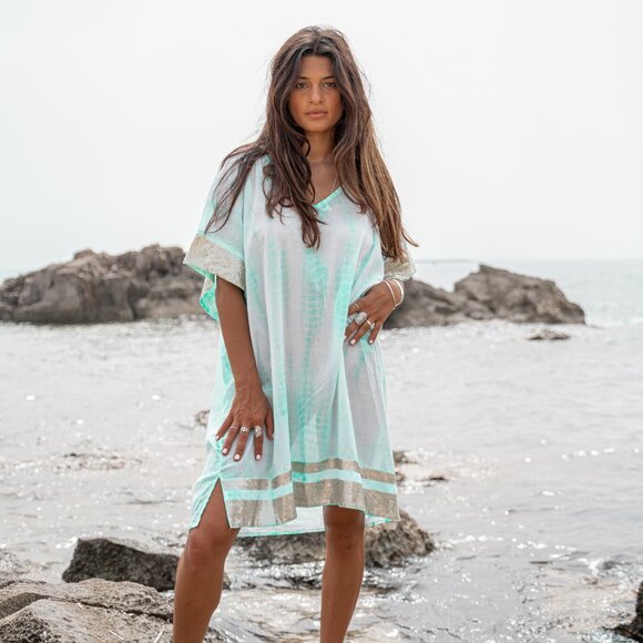STUNNING! - IBIZAMODE JADA SHORT KAFTAN - AQUA - BNWT - XL/XXL - Picture 7 of 8